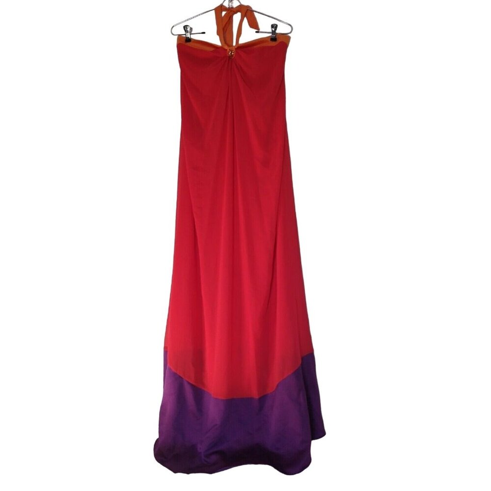 MAX AND CLEO Lyla Halter Maxi Dress Womens 4 Oriental Red Bright Colors Flowy